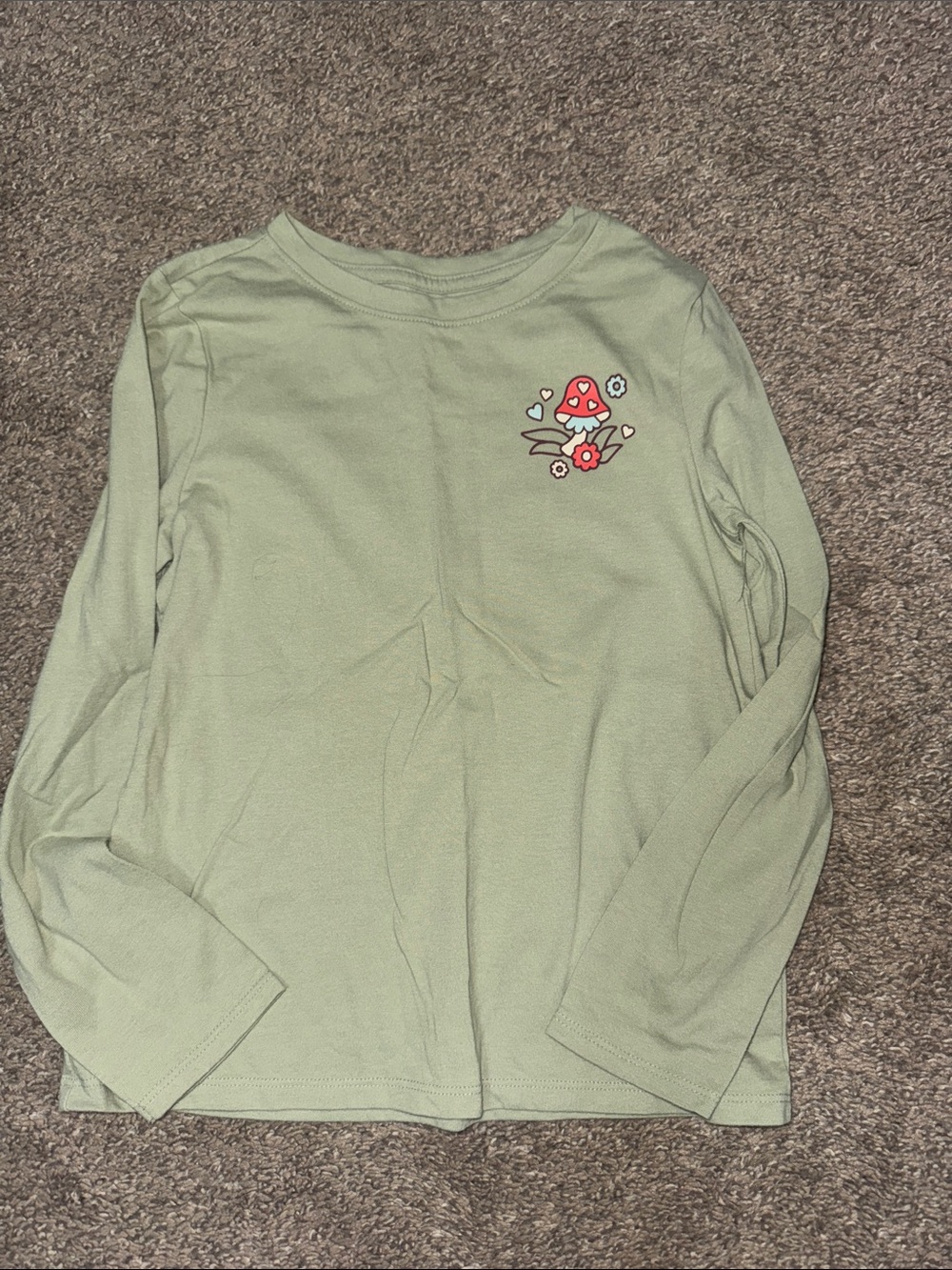 Cat & Jack Long-Sleeve Green Tee with Mushroom Graphic